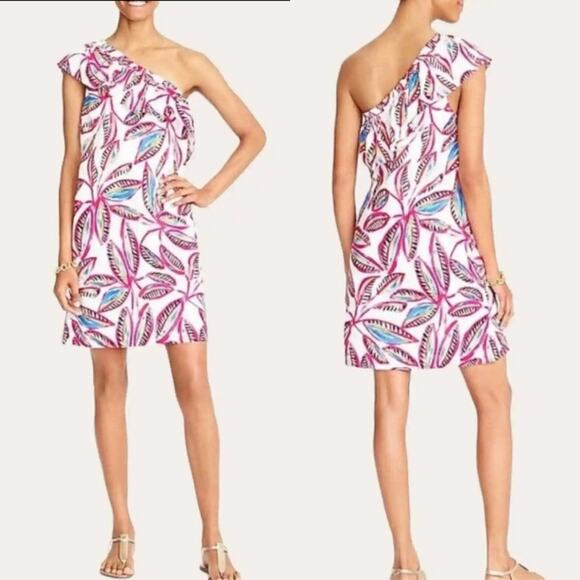 NWT J Crew Linen Blend Tropical Leaf Pattern Dress One Shoulder Women’s Small - Picture 1 of 10